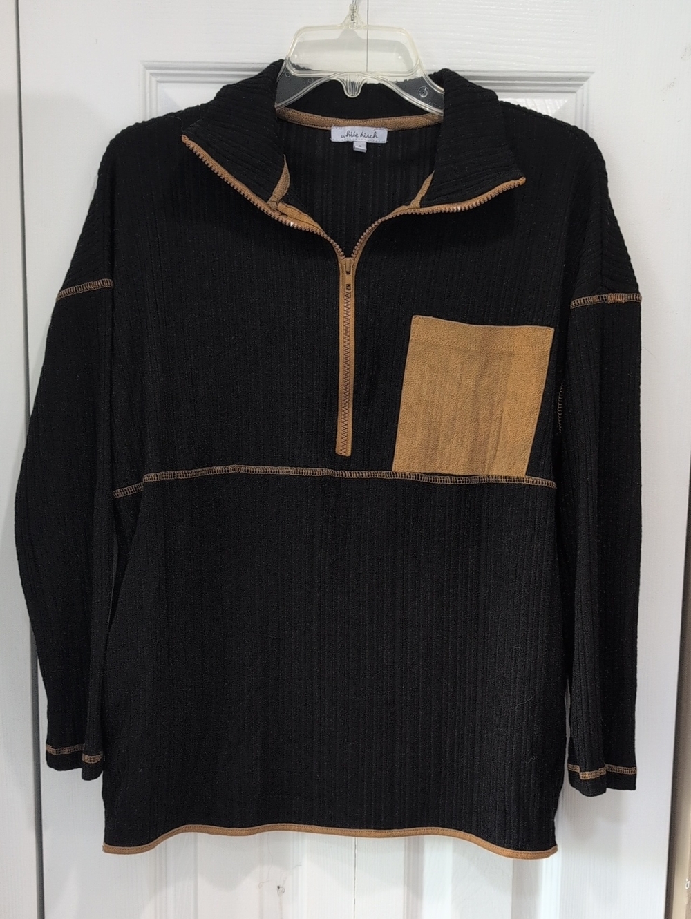 White Birch Quarter Zip Ribbed Top